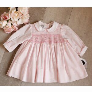 Pink Smocked Dress Long Sleeve Sarah Louise England NB-3 Months New With Tags